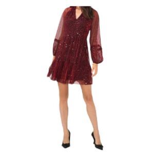 Vince Camuto Womens Metallic Puff-Sleeve R Dark Wine XS NWT